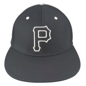 The Game Pro Baseball Cap Black White Embroidered P Logo Fitted Size 7 3/8 Hat